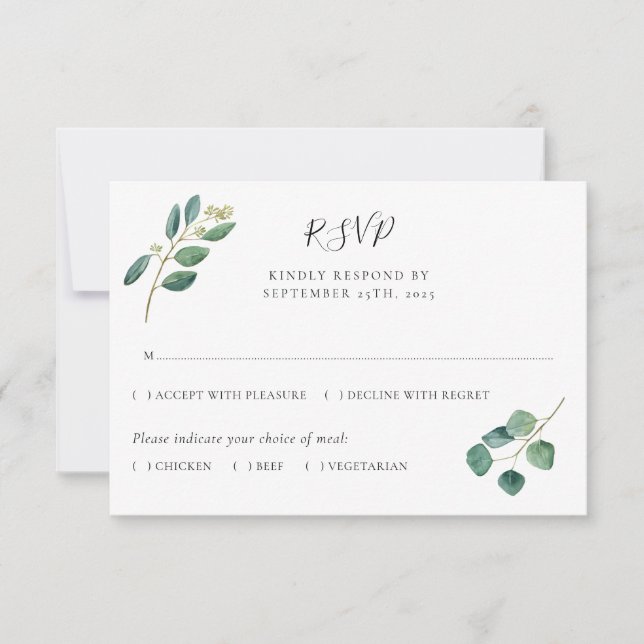 Cartons Réponse Eucalyptus Aquarelle Feuille Mariage botanique (Devant)