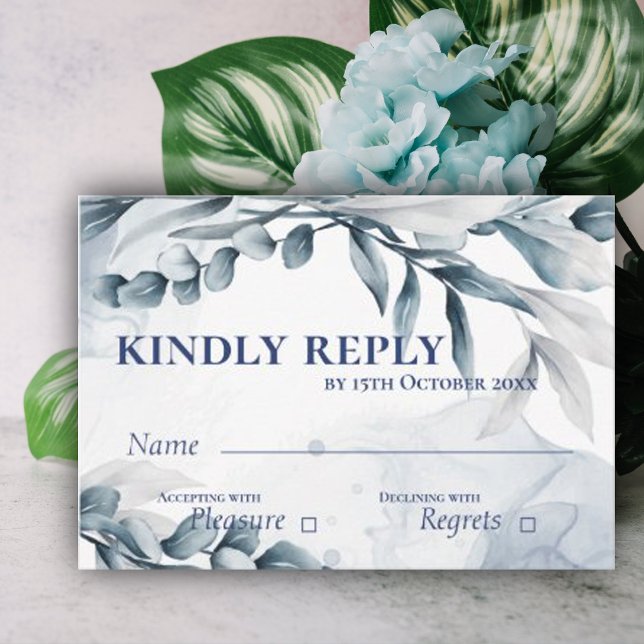 Cartons Réponse Eucalyptus Feuille Dusty Bleu élégant mariage (Eucalyptus Leaves Dusty Blue Elegant Wedding RSVP Card)