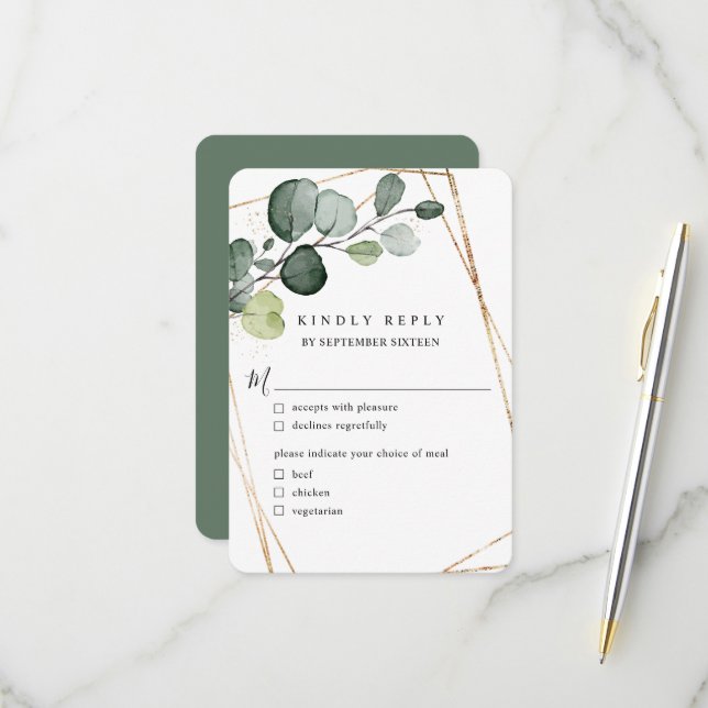 Cartons Réponse Eucalyptus Feuille Gold Géométrique w Repas (Devant/Arrière en situation)