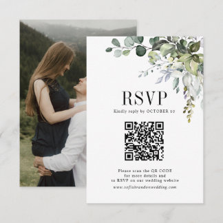 Cartons Réponse Eucalyptus Feuille Mariage de verdure QR Code Phot