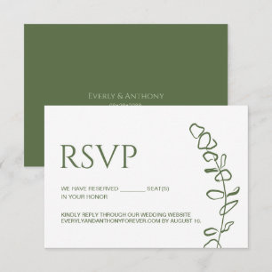 Cartons Réponse Eucalyptus Mariage Chic Places réservés Vert Sauge