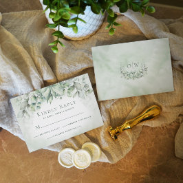 Cartons Réponse Eucalyptus Verdure Monogramme Mariage de mesure