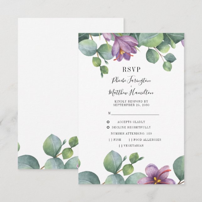Cartons Réponse Eucalyptus Vert Mariage Floral Succulent (Devant / Derrière)