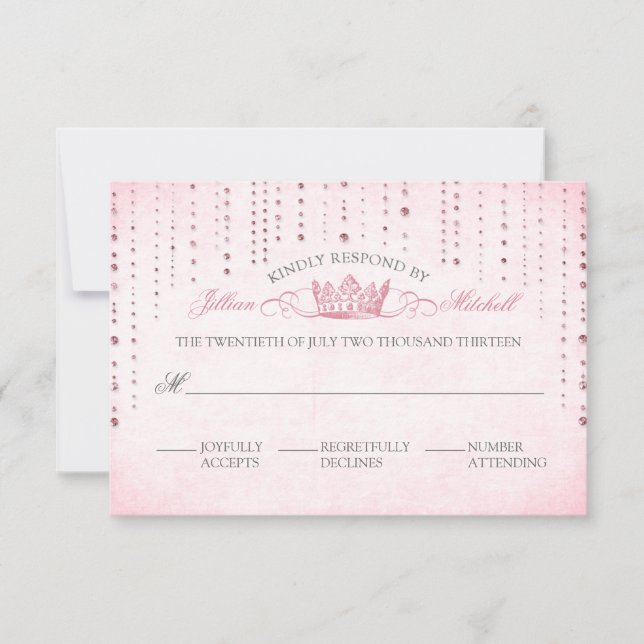 Cartons Réponse Fairytale Mariage rose étincelles et couronne (Devant)