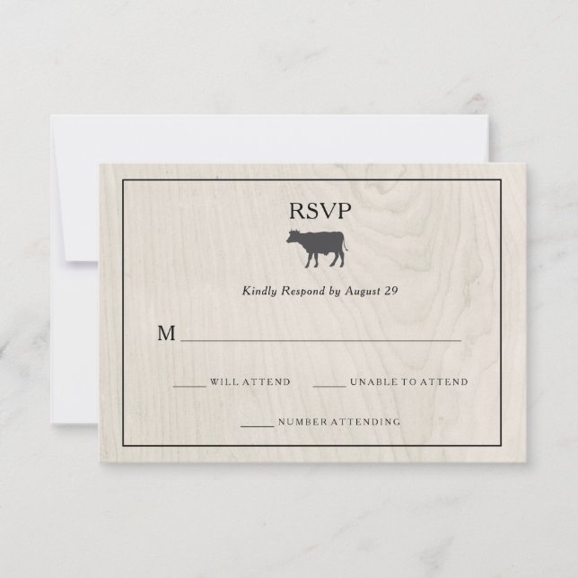 Cartons Réponse Farmhouse Chic | Bois blanc avec mariage de vache  (Devant)