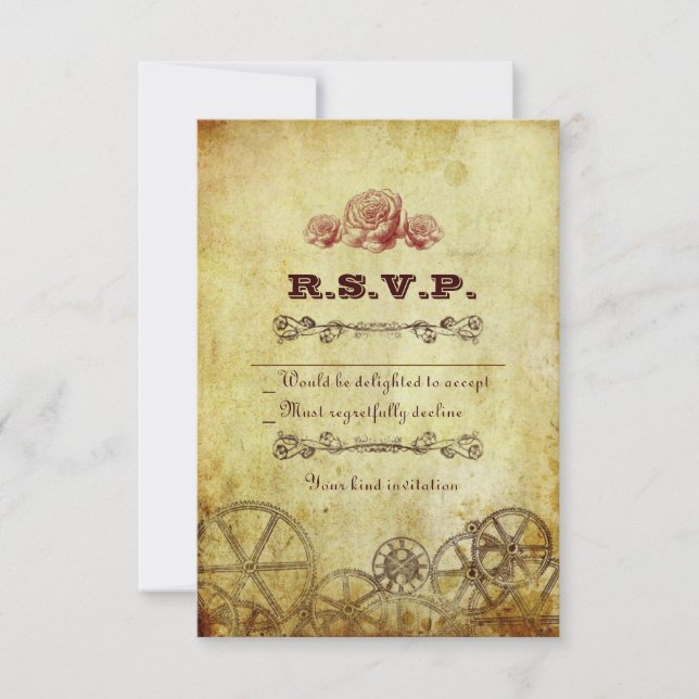 Cartons Réponse Faux Antique Gold Victorian Steampunk Mariage (Devant)