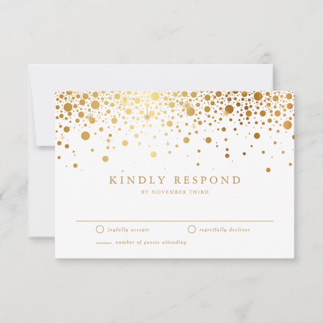 Cartons Réponse Faux Gold Foil Confetti Mariage (Devant)
