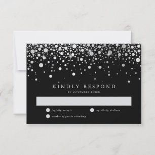 Cartons Réponse Faux Silver Foil Confetti Mariage noir et argent