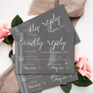 Cartons Réponse Faux Vellum Effet Photo Script Mariage élégant