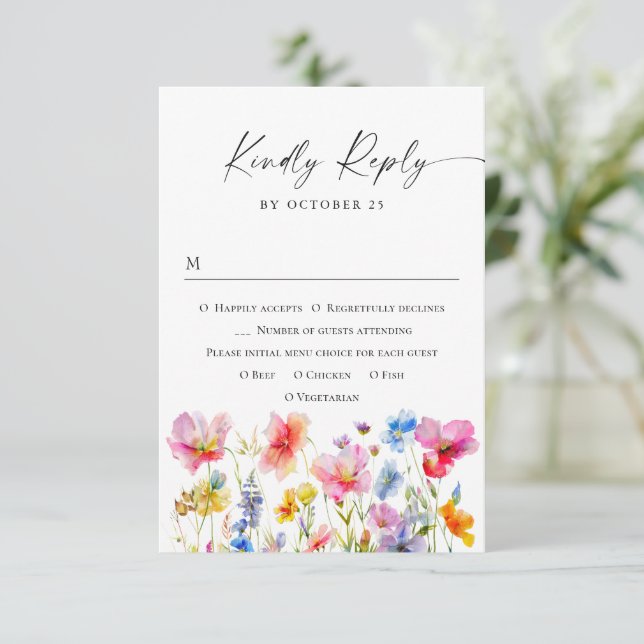 Cartons Réponse Festive Bright Watercolor Flowers Mariage (Debout devant)