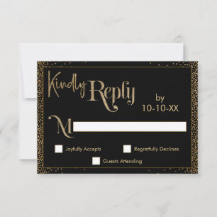 Cartons Réponse Festive Kindly Répondre Faux Gold Confetti sur Bla