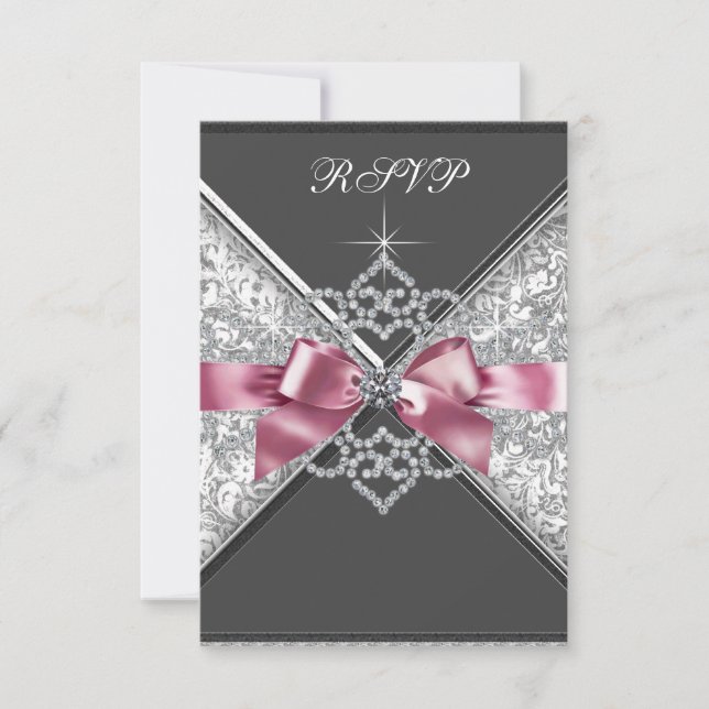 Cartons Réponse Fête d'anniversaire Sweet 16 diamants blancs rose  (Devant)