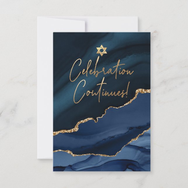 Cartons Réponse ✡ fête de Mitzvah ! Aquarelle Agate bleu ardoise (Devant)