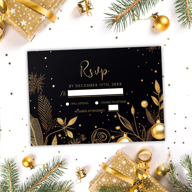 Cartons Réponse Fête de Noël Gold Modern Holiday Festive (Christmas Party Gold Modern Holiday Festive RSVP Card)