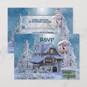 Cartons Réponse Fête de Noël Hiver Blanc Bonhomme de Neige Bleu Ru