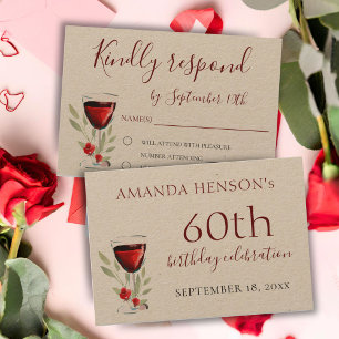 Cartons Réponse Fête de vin rouge rustique 60 ans Kraft