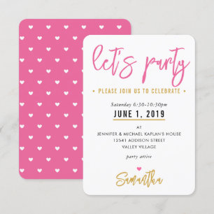 Cartons Réponse FÊTONS FÊTE mignon coeurs blancs roses or