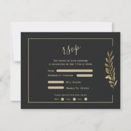 Cartons Réponse Feuille d'or moderne Mariage noir