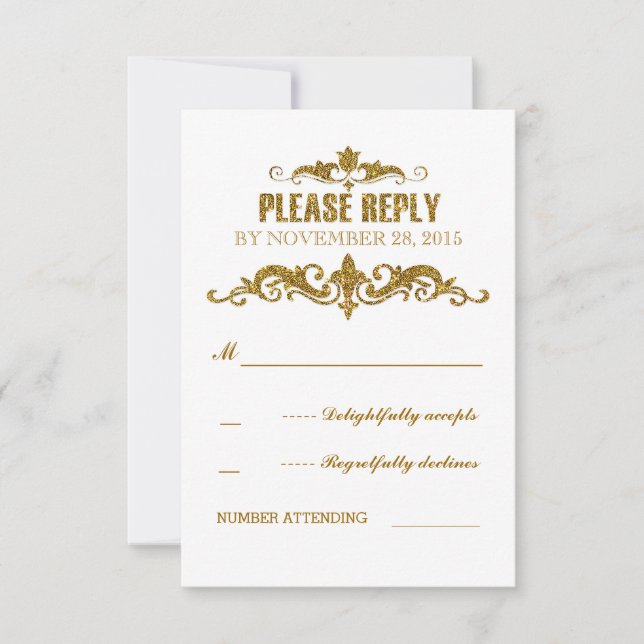 Cartons Réponse feuille d'or parties scintillant confetti mariage  (Devant)