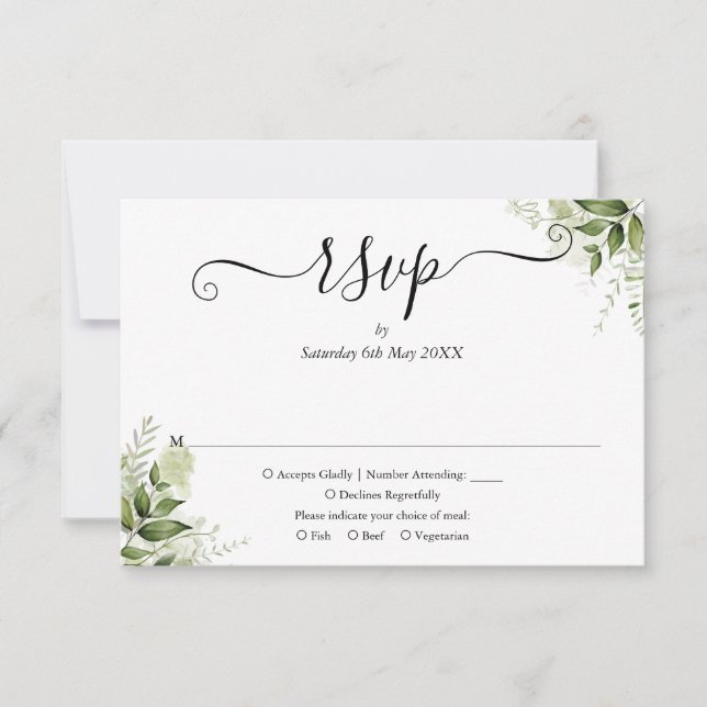 Cartons Réponse Feuille verdoyant Élégant Mariage de script (Devant)