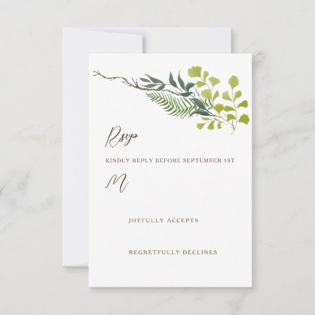 Cartons Réponse Feuilles d'arbre au poivre Fern Jardin Mariage Ver (Devant)