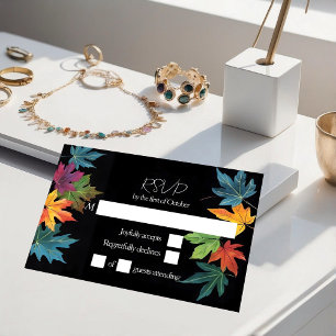 Cartons Réponse Feuilles d'automne contraste noir mariage