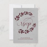 Feuilles de Burgundy Laurel sur Grey Elegant Weddi