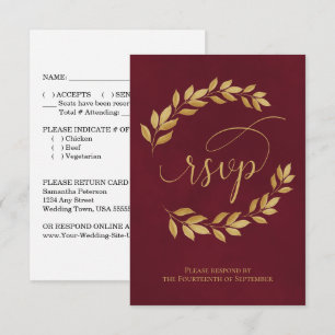 Cartons Réponse Feuilles de laurier dorées sur mariage élégant bor