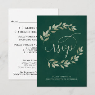 Cartons Réponse Feuilles de Laurier Émeraude et Sauge Mariage Rust