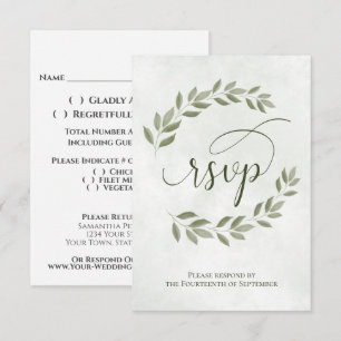 Cartons Réponse Feuilles de Laurier Vert Sauge Mariage Rustique