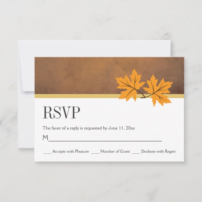 Cartons Réponse Feuilles d'érable orange sur papier brun mariage R (Devant)