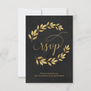 Cartons Réponse Feuilles Golden Laurel sur Black Elegant Wedding