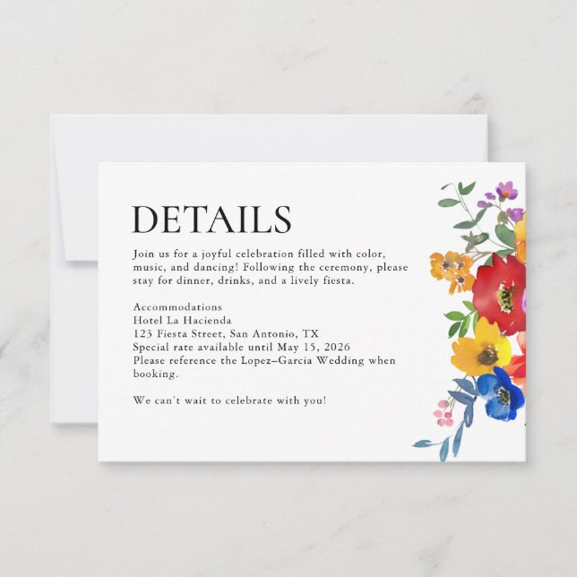 Cartons Réponse Fiesta Colorful Floral Mexico Wedding Details (Devant)