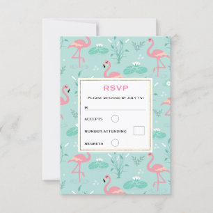 Cartons Réponse Flamants roses rose pastel Motif Mariage vert