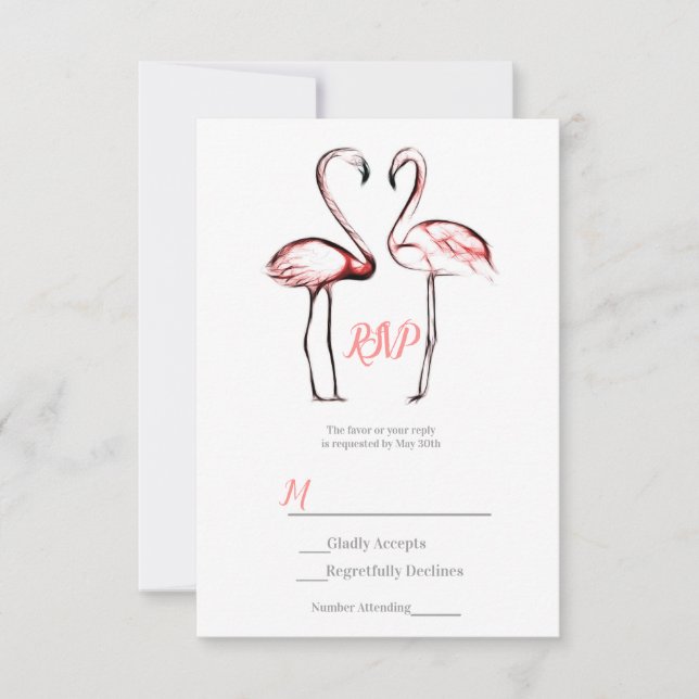 Cartons Réponse Flamants roses rose Pêche Flamant rose mariage élé (Devant)