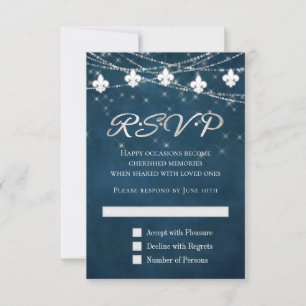 Cartons Réponse Fleur de Lis Lumières Bleues Marine   Rustic Boho 