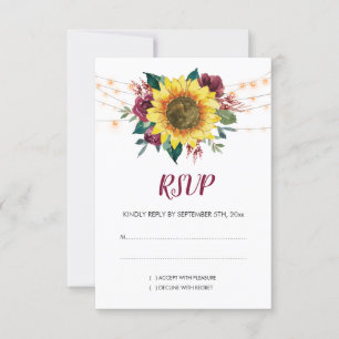 Cartons Réponse Fleur de tournesol rustique Mariage