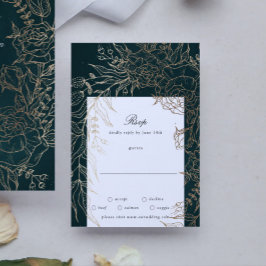 Cartons Réponse Fleur romantique modifiable Courbe Emerald Gold Fo
