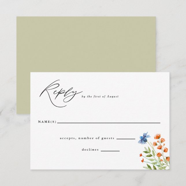 Cartons Réponse Fleur sauvage Aquarelle Boho Fleurs Mariage Répons (Devant / Derrière)