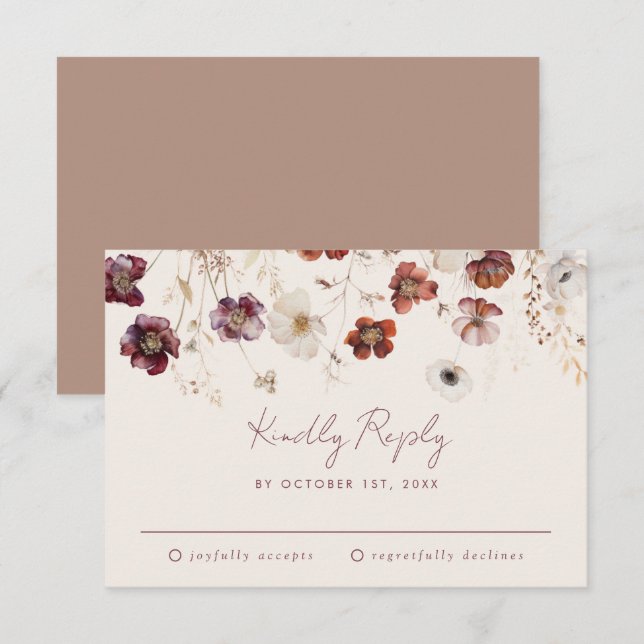 Cartons Réponse Fleur sauvage Automne Champ Beige Mariage (Devant / Derrière)