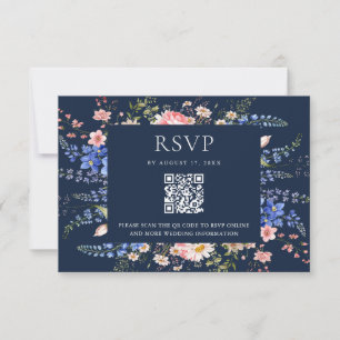 Cartons Réponse Fleur sauvage bleu marine Mariage floral