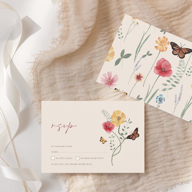 Cartons Réponse Fleur sauvage coloré simple Mariage floral  (Simple Colorful Wildflower Floral Wedding RSVP Card)