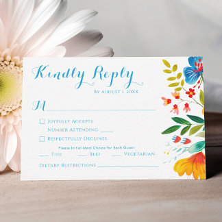 Cartons Réponse Fleur sauvage couleur aquarelle Mariage floral 