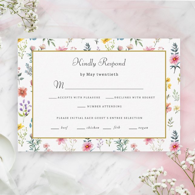 Cartons Réponse Fleur sauvage d'aquarelle Mariage d'été du printem (Créateur téléchargé)