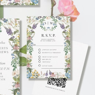 Cartons Réponse Fleur sauvage floral Meadow Spring Mariage de code
