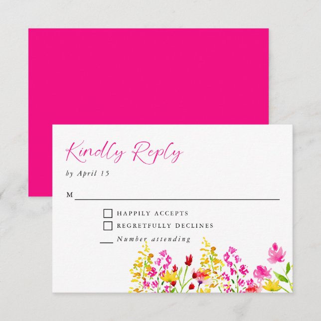Cartons Réponse Fleur sauvage Mariage Floral Script Répondre (Devant / Derrière)