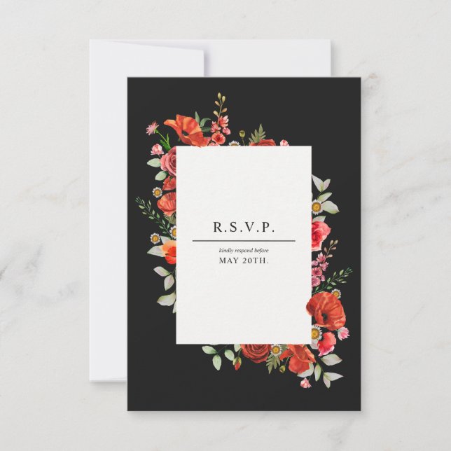 Cartons Réponse Fleur sauvage Poppy Botanical Dark Mariage (Devant)