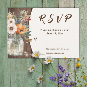 Cartons Réponse Fleur sauvage rustique Grange Bois Pays Mariage Fl