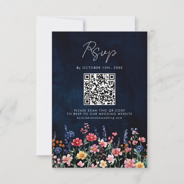 Cartons Réponse Fleur sauvage Rustique Pays Boho Floral Navy QR Co (Devant)