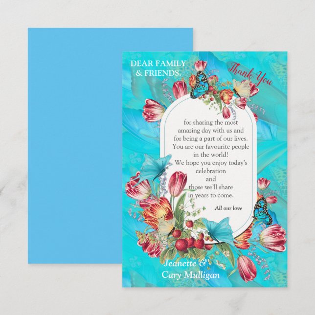Cartons Réponse Fleurs aquarelles avec papillons visités. (Devant / Derrière)